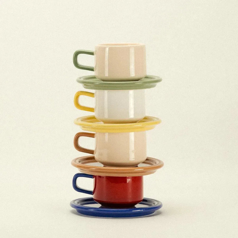 ceramic cup and saucer set of 4 - colourful handmade ceramics - Dennis Did It