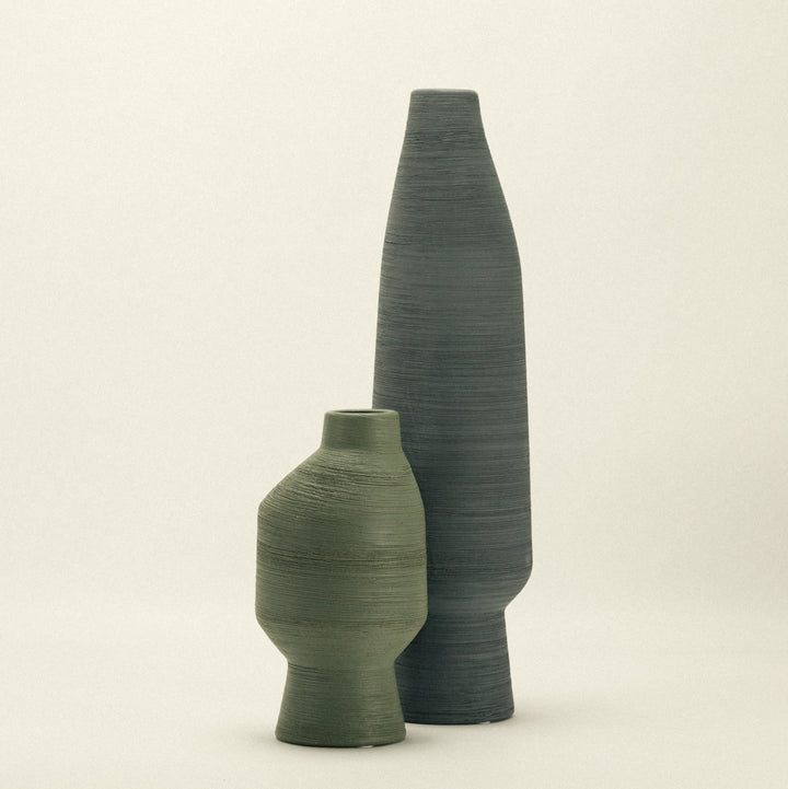 ceramic vase duo - olive and greener colourways - Dennis Did It