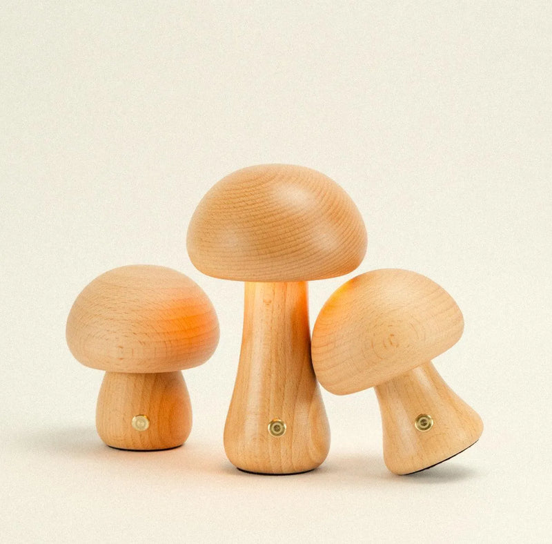 wooden mushroom lamp - beech timber base regular size - Dennis Did It