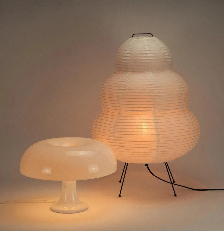 rice paper floor lamp and snow white ceramic lamp bundle - Dennis Did It