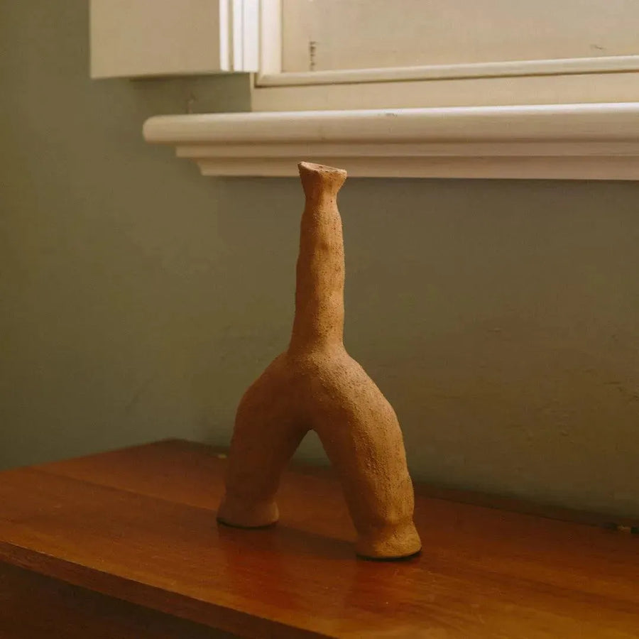 textured ceramic bud vase - brown glaze - Dennis Did It