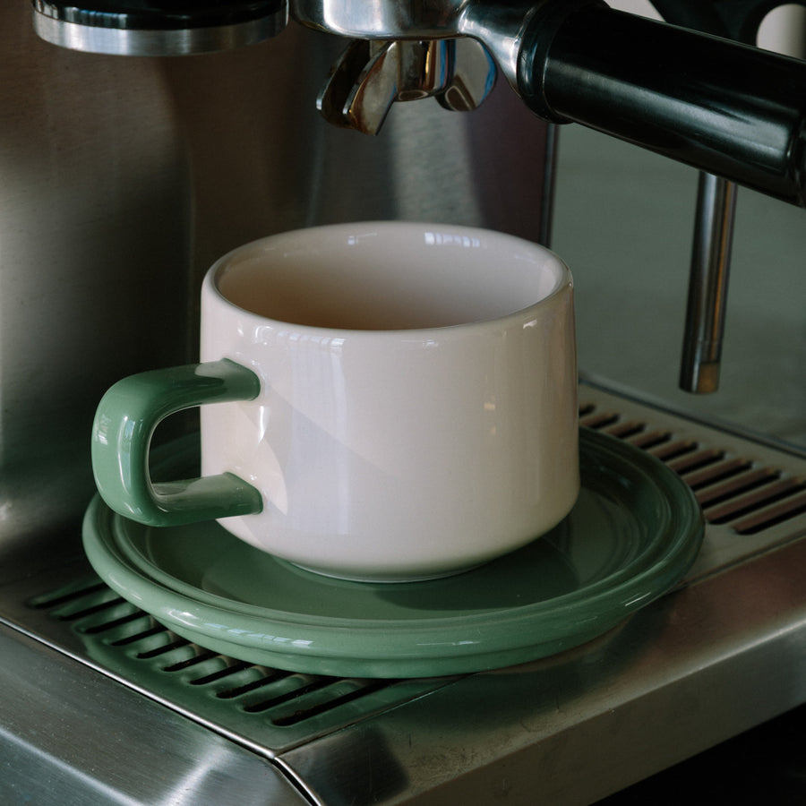 ceramic cup and saucer - linen and olive colourway - Dennis Did It
