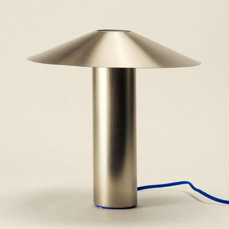 minimalist metal table lamp - brushed silver - Dennis Did It