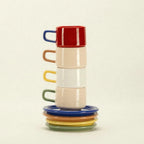 ceramic cup and saucer set of 4 - colourful handmade ceramics - Dennis Did It