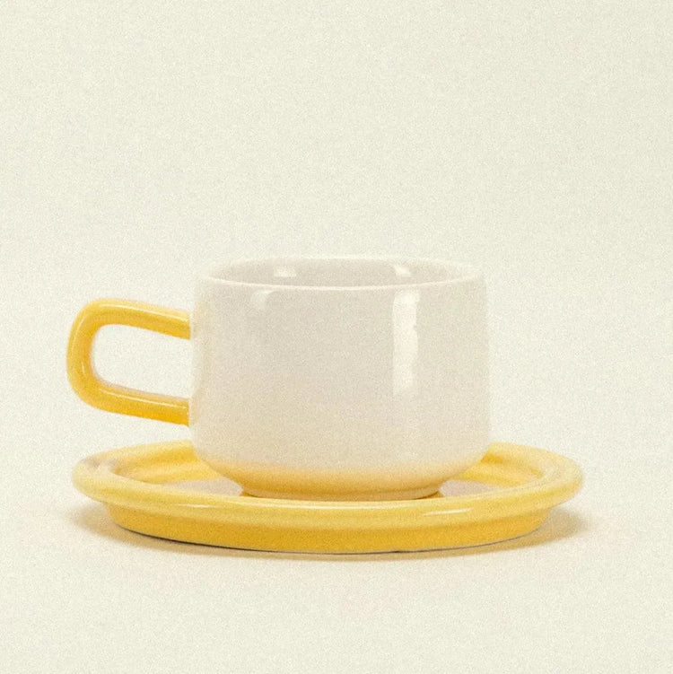 Spill the Tea Cup and Saucer | US-Egg Yolk-Dennis Did It