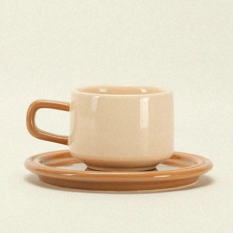 ceramic cup and saucer - coffee and cream colourway - Dennis Did It