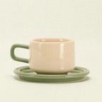 ceramic cup and saucer - linen and olive colourway - Dennis Did It