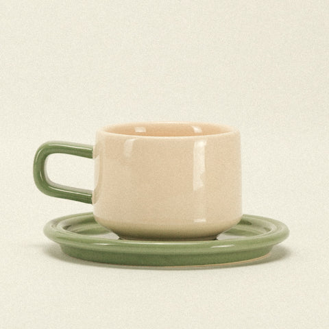 Spill the Tea Cup and Saucer - Linen and Olive - Dennis Did It