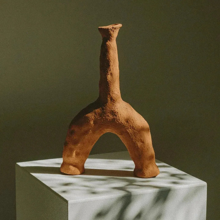 textured ceramic bud vase - brown glaze - Dennis Did It