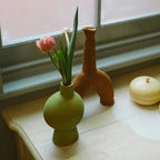 textured ceramic bud vase - brown glaze - Dennis Did It