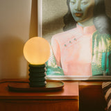 sculptural glass and timber lamp - forest green - Dennis Did It