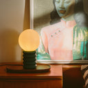 sculptural glass and timber lamp - forest green - Dennis Did It