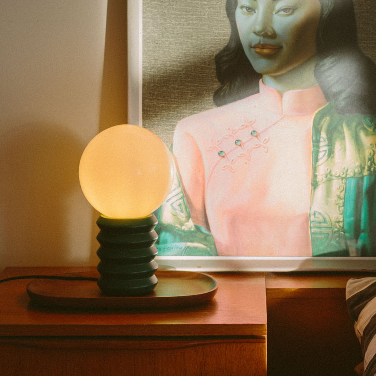 sculptural glass and timber lamp - forest green - Dennis Did It