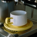 ceramic cup and saucer - egg yolk yellow colourway - Dennis Did It