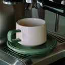 ceramic cup and saucer - linen and olive colourway - Dennis Did It