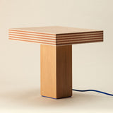 linen shade table lamp - oak base earthy brown - Dennis Did It
