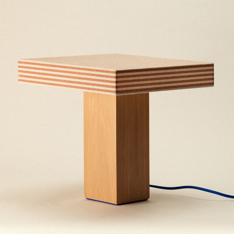 linen shade table lamp - oak base earthy brown - Dennis Did It
