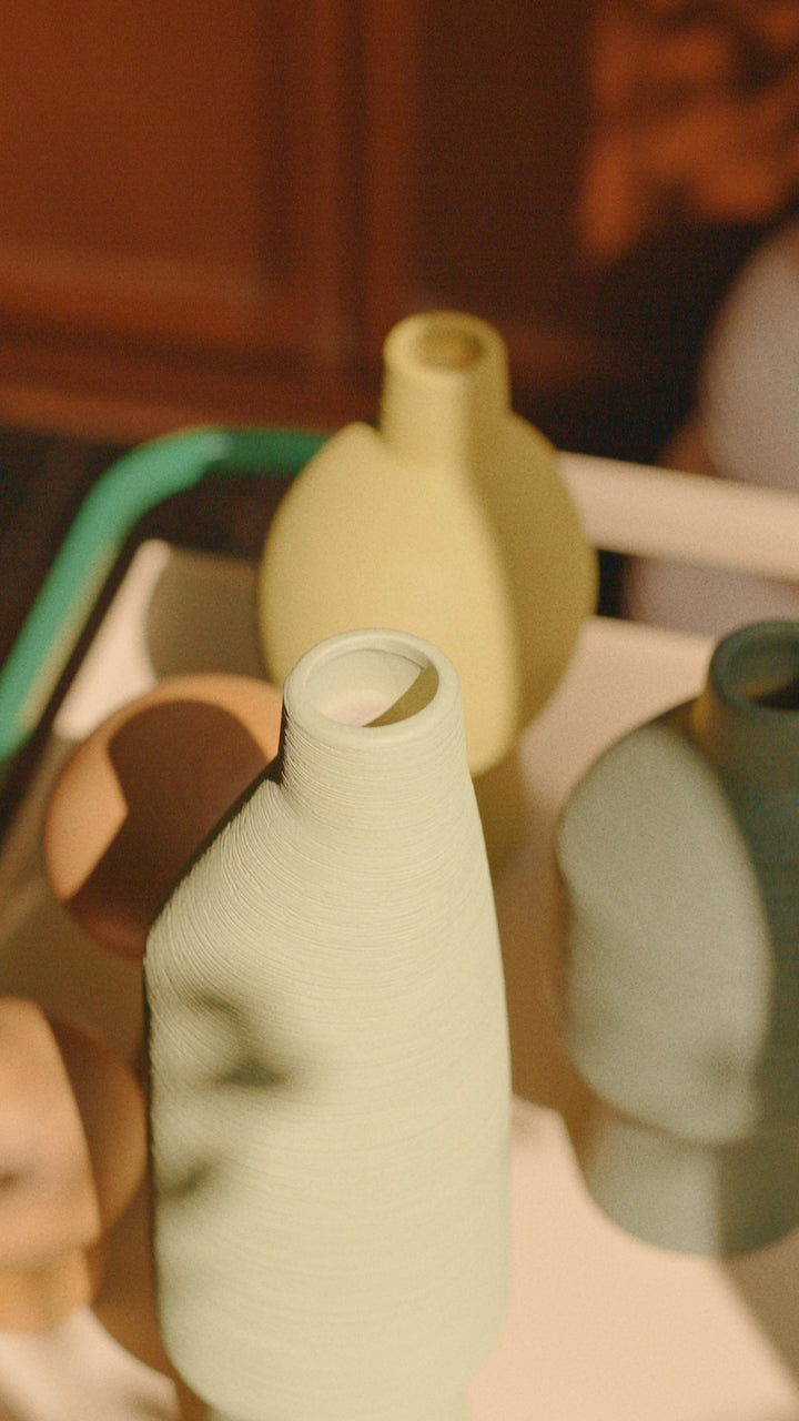 ceramic vase duo - olive and greener colourways - Dennis Did It