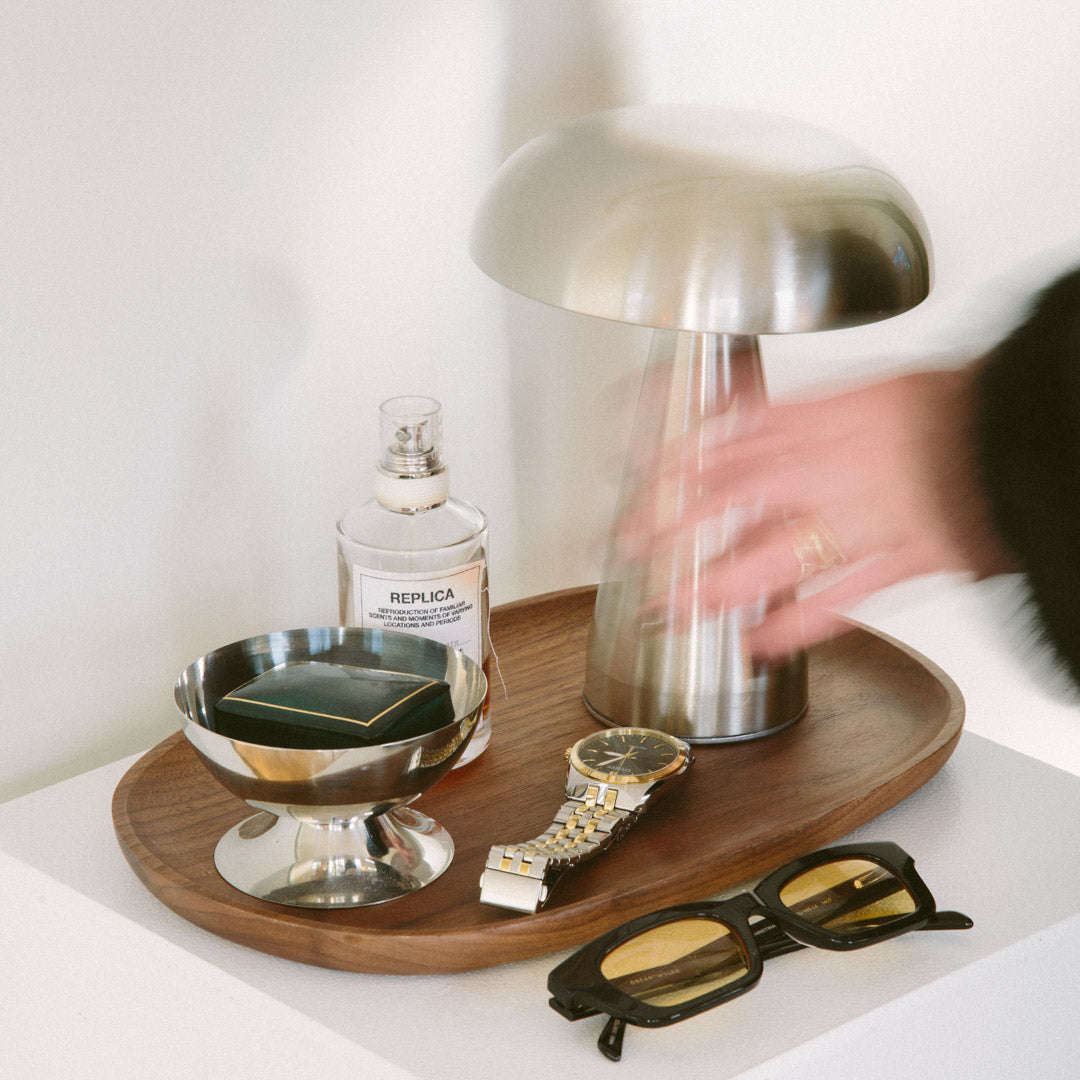 The cordless Portable Metal Touch lamp in Aluminium