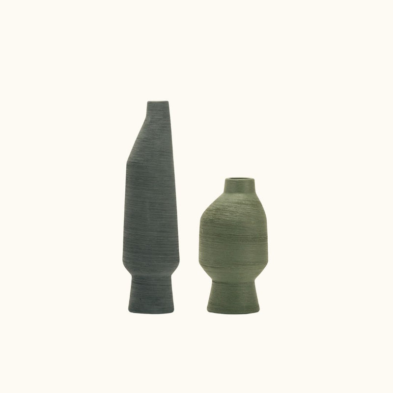 ceramic vase duo - olive and greener colourways - Dennis Did It
